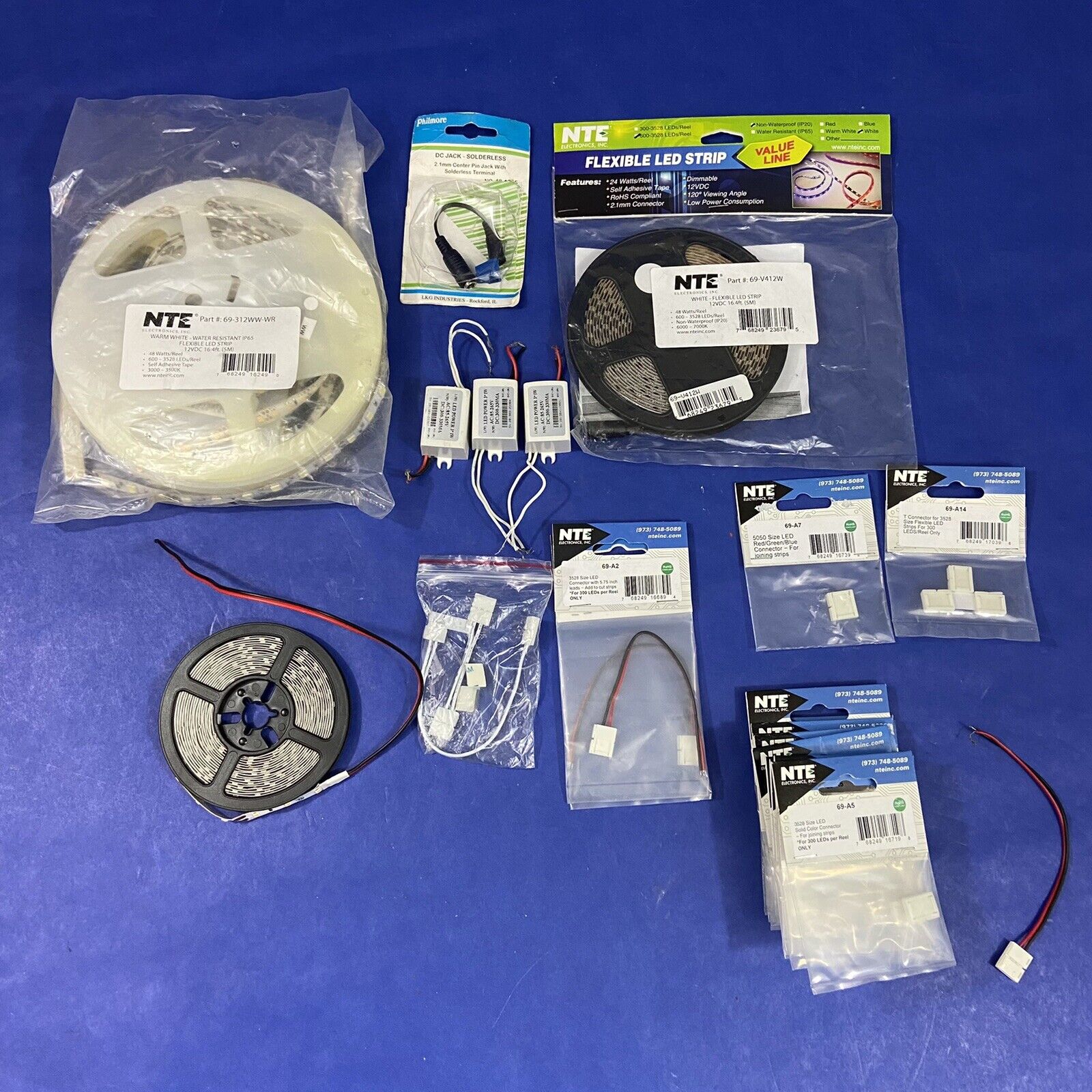 LED Flexible Strips And Various Connectors Lot of New And Used NTE Electronics