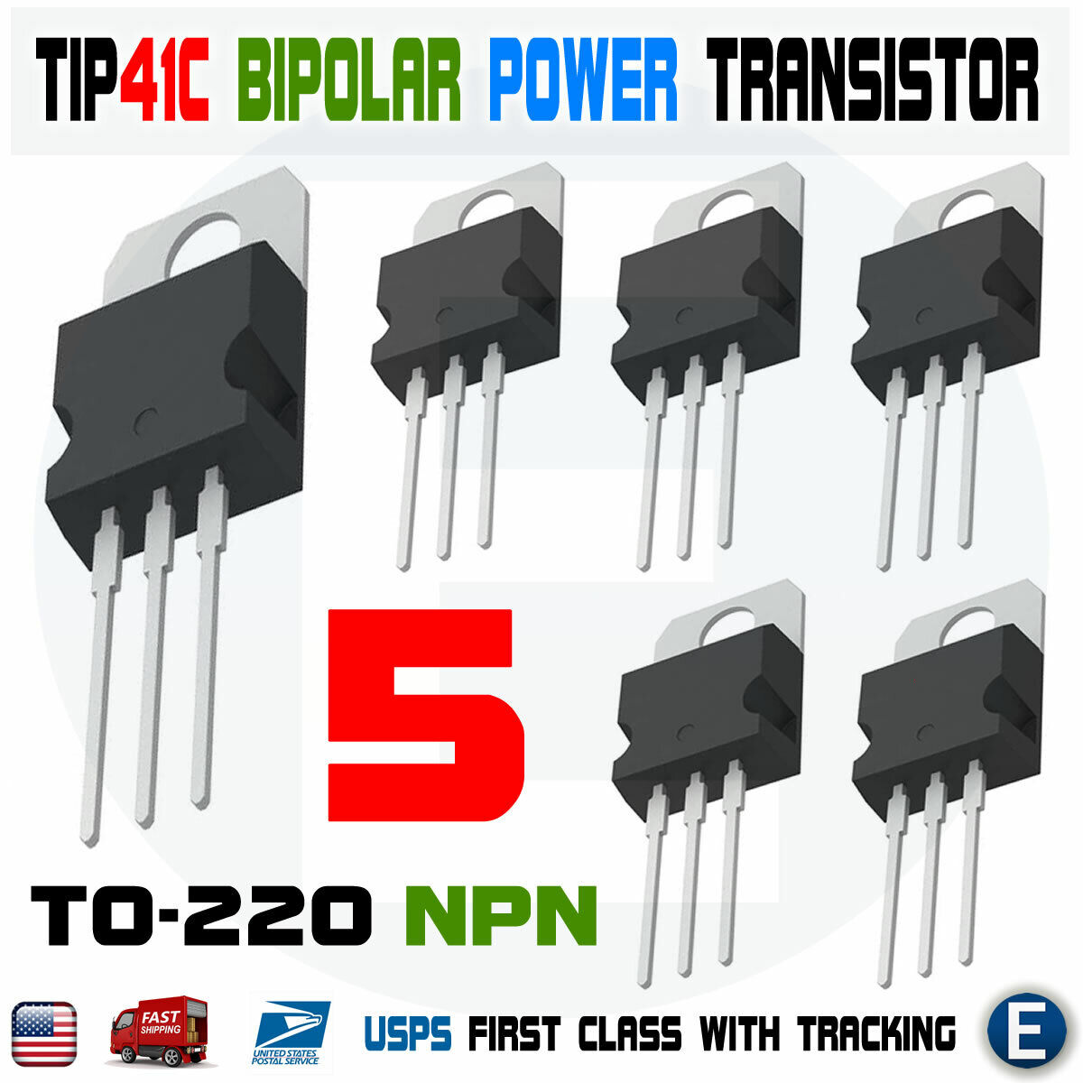 5pcs TIP41C TIP41 NPN Bipolar Power Transistor TO-220 100V 6A 65W