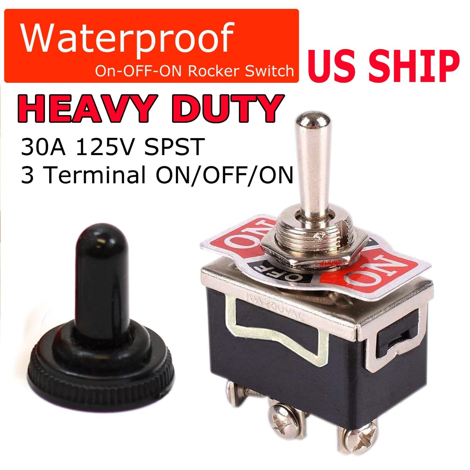 Toggle SWITCH ON/OFF/ON Heavy Duty 20A 125V SPDT 3 Terminal Car Waterproof BOOT
