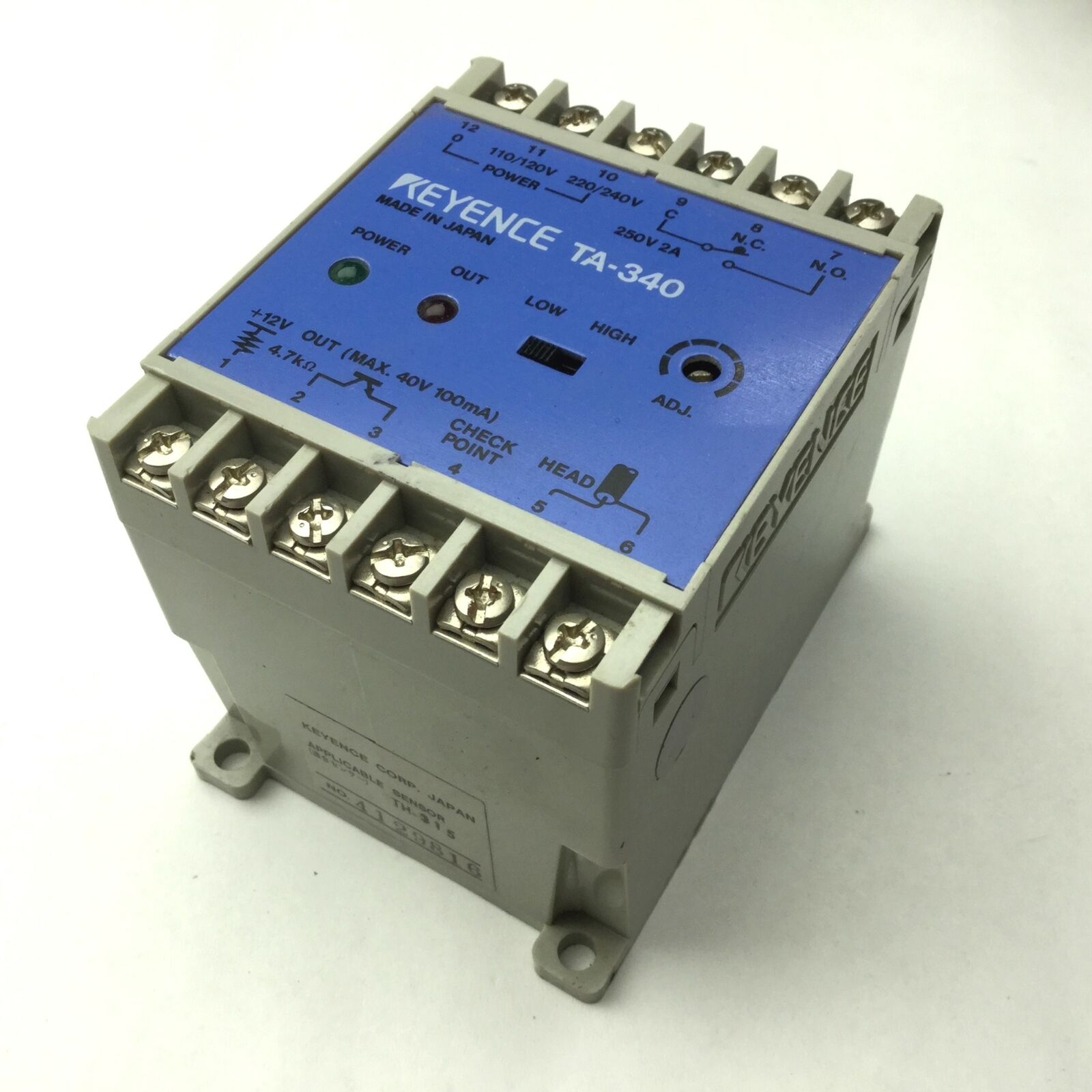 Keyence TA-340 Amplifier Unit SPDT 250VAC 2A Relay Contact Solid-State NPN 100mA