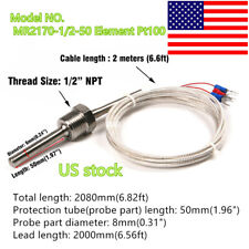 RTD Pt100 ohm Probe Sensor L 50mm PT NPT 1/2'' Thread w/ Insulation Lead Wire picture