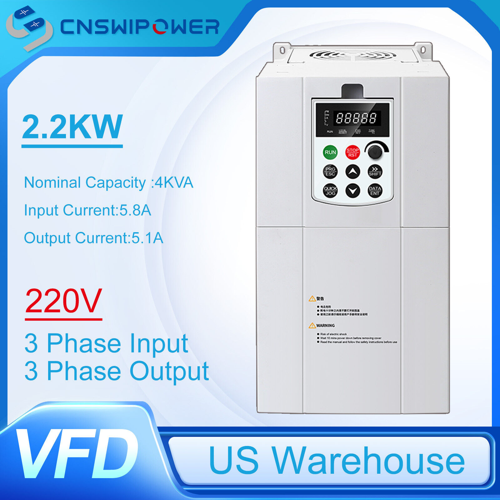 VFD Variable Frequency Drive 2.2KW 3HP Inverter Convert 1 To 3 Phase VFD 220V