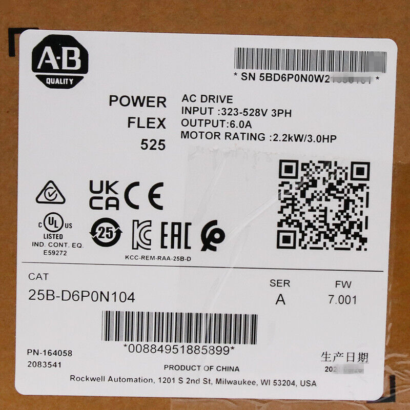 IN US New Factory Sealed Allen-Bradley 25B-D6P0N104 3Hp AC Drive PowerFlex 525