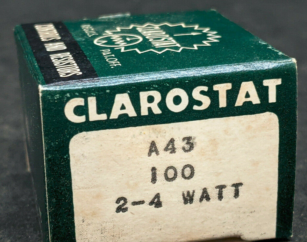 CLAROSTAT Controls and Resistors A43 100   2-4 watt 625-8137 NOS. Model Trains