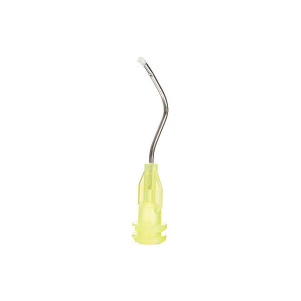 20 pcs Dental Delivery Tips Pre bent Needle Tip with Brush Padded End Yellow