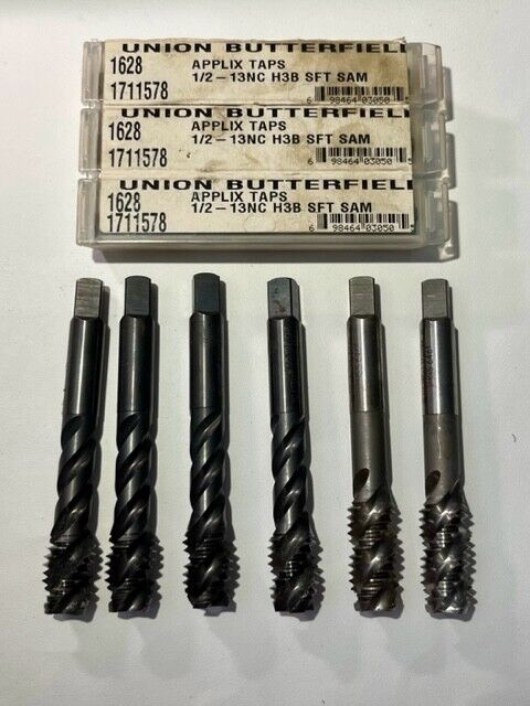 1/2-13 UNC 3 FLUTE SPIRAL TAP (9 PCS 3 NEW/6 USED) BOTTOMING CHAMFER RH THREAD