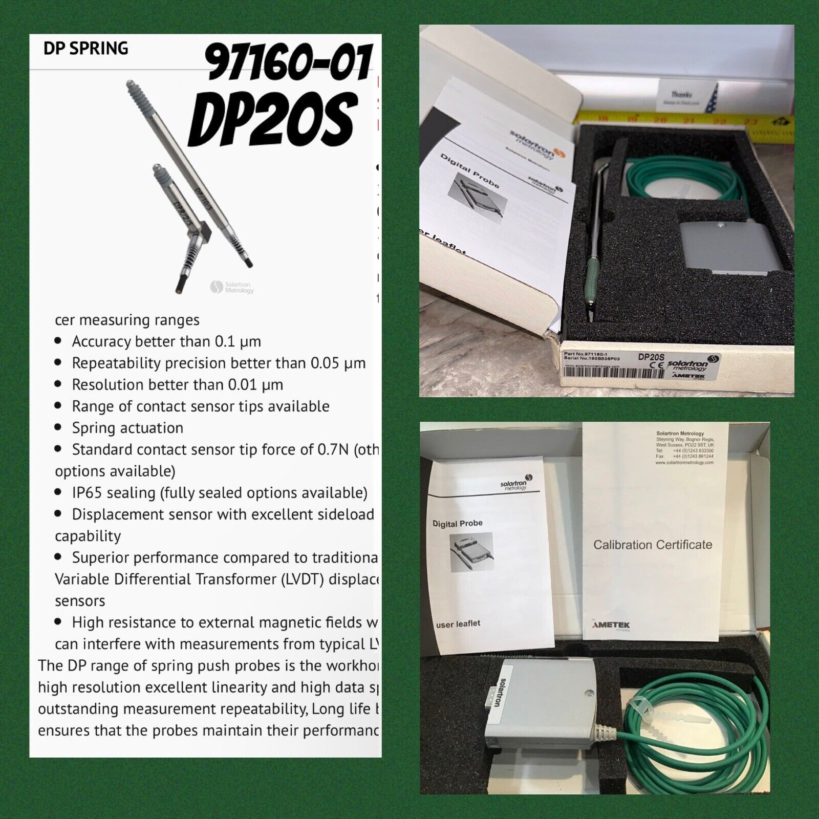 Solartron Metrology 971160-1 DP20S Digital Gauging Probe Dig 20mm Stroke/8mm Dia