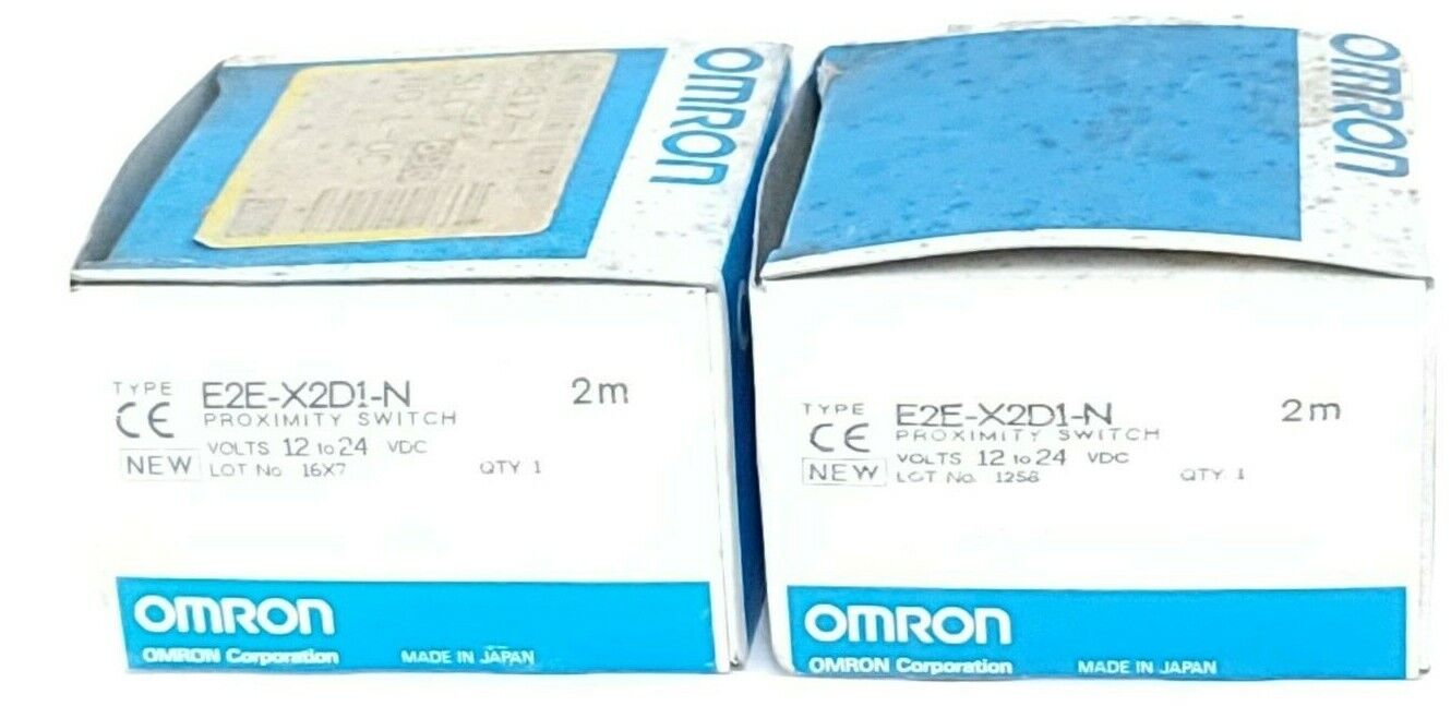 LOT OF 2 NIB OMRON E2E-X2D1-N PROXIMITY SWITCHES 8MM 2MM SENSING 2M CABLE