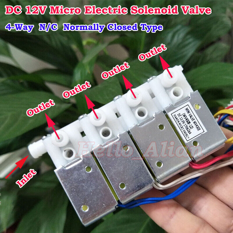 DC 12V 4-Way Micro Electric Solenoid Valve Normally Closed N/C Air Flow Control