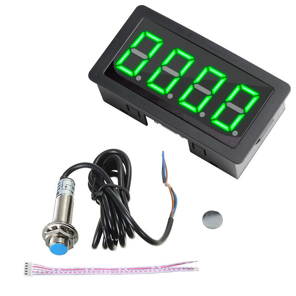 4-Digital Green LED Tachometer RPM Speed Meter +NPN Hall Proximity Switch Sensor