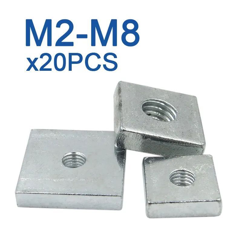 Square Nuts Thin Quadrangle Blocks Compatible M3 M4 M5 M6 Carbon Steel 20 40 Pcs