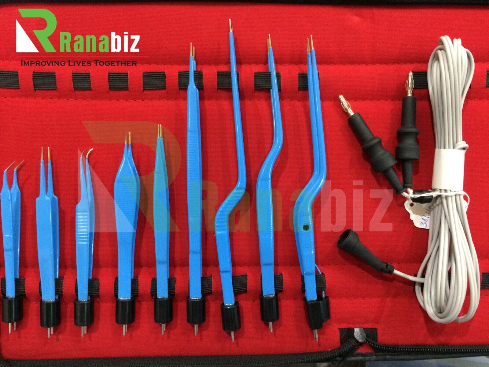 (9pcs +1x Cable Kit): US /2-Pin Bipolar Forceps Blue Reusable &3mtr Silicon Cord