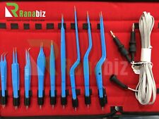 (9pcs +1x Cable Kit): US /2-Pin Bipolar Forceps Blue Reusable &3mtr Silicon Cord picture