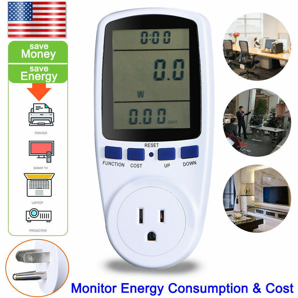 8Mode Electricity Usage Monitor Plug Power Watt Voltage Amps Meter Energy Saving