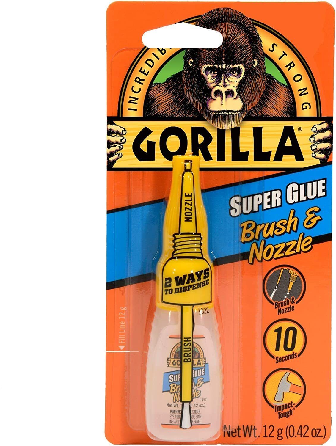 GORILLA Super Glue 2 Way BRUSH or NOZZLE High Strength Dries Clear .35oz 7500102