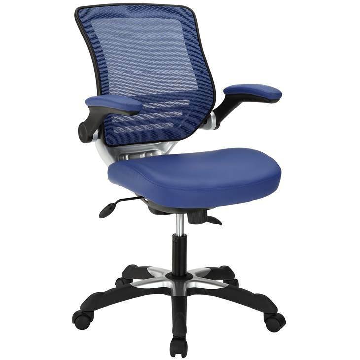 Mid-Back Blue Mesh Back and Vinyl Seat Office Task Chair w/ Flip-Up Padded Arms 