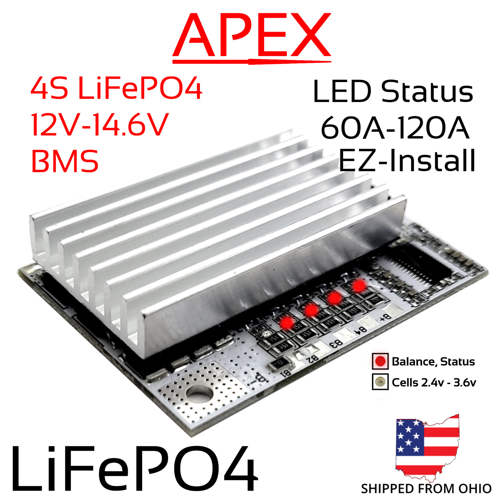 4S 60A 120A 12.8v 14.6v LiFePO4 LFP LiFe BMS Battery Balance Protection 12v 3.2v