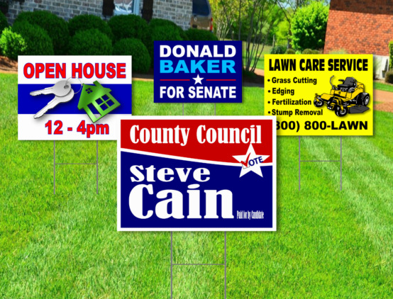20 - 18x24 Yard Signs - Custom Design - Full Color - 2 Sided - Stakes Included