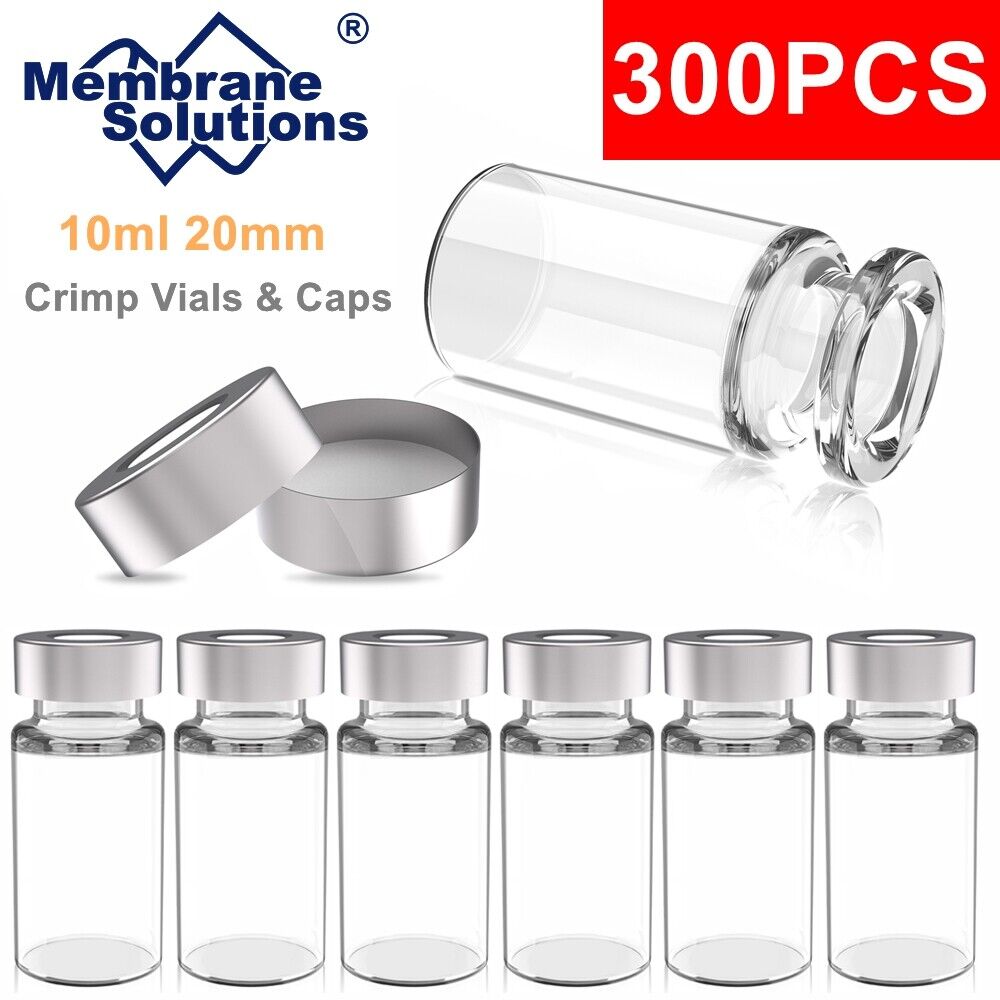 300pcs 10mL Clear Headspace Vials Glass Bottle 20mm Crimp Top Flat Bottom HPLC 