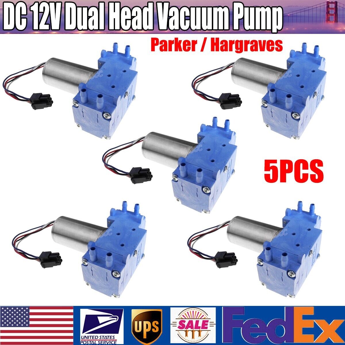 5PCS Parker / Hargraves DC12V Dual Head Brushless Air Pump Vacuum Diaphragm Pump