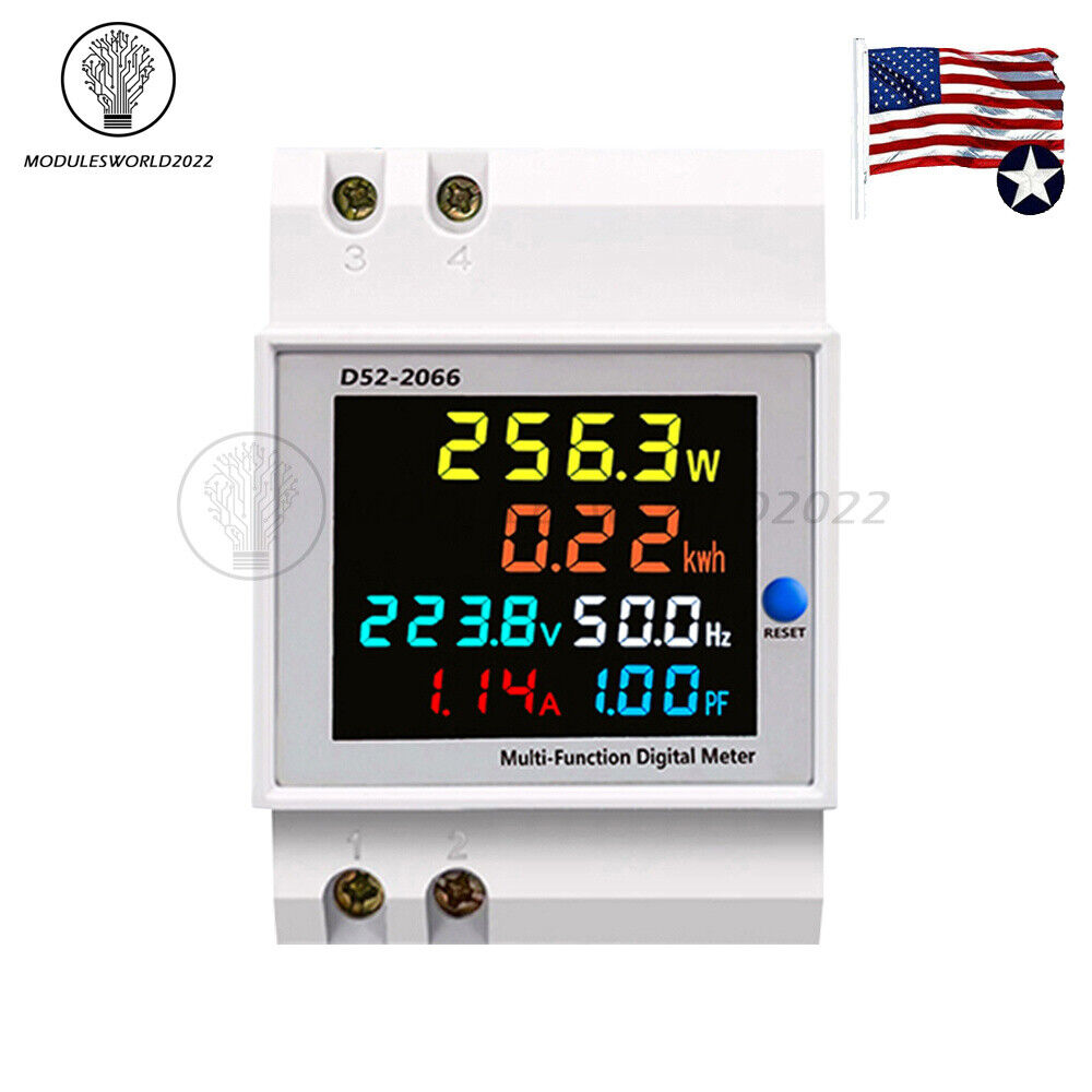 DIN-Rail AC 80-300V 100A LCD Digitial Voltage Current Power Frequency KWh Meter