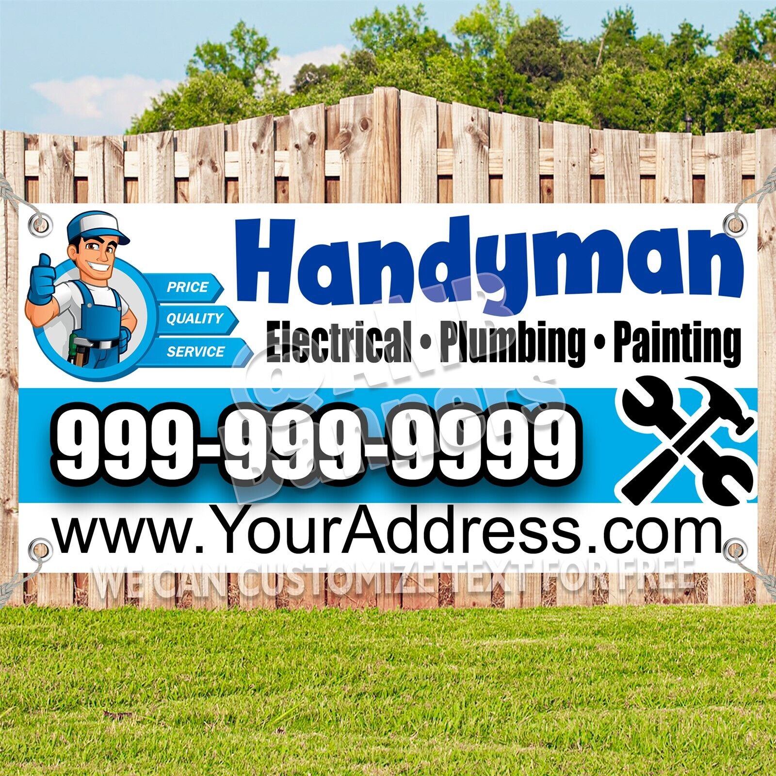 HANDY MAN ELECTRICAL PLUMBING PAINTING PHOHE Advertising Vinyl Banner Sign Sizes