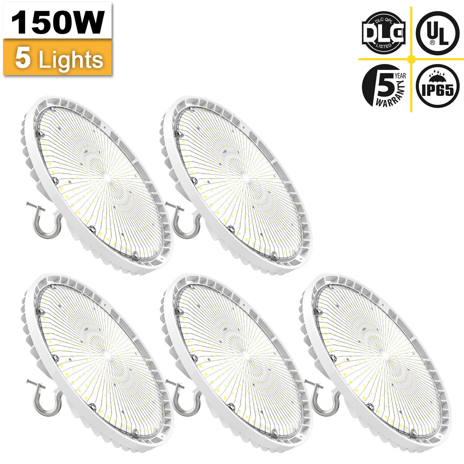 5X 150W High Bay LED Lights 21000lm 5000K Commercial Warehouse Lighting Fixture