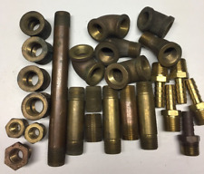 Lot of 25 New Old Stock 3/8 NPT couplings nipples 45 90 sreets Brass fittings picture