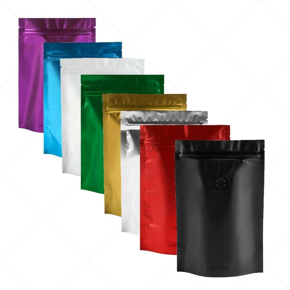 Multi-Size & Color Matte Foil Mylar Stand Up Zip Lock Bag Coffee Bag w/Valve