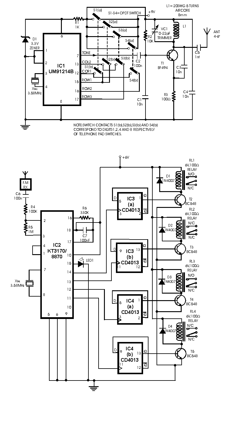 Simple Rc Car Transmitter And Receiver Circuit Diagram - Radio Remote Control Using Dtmf - Simple Rc Car Transmitter And Receiver Circuit Diagram