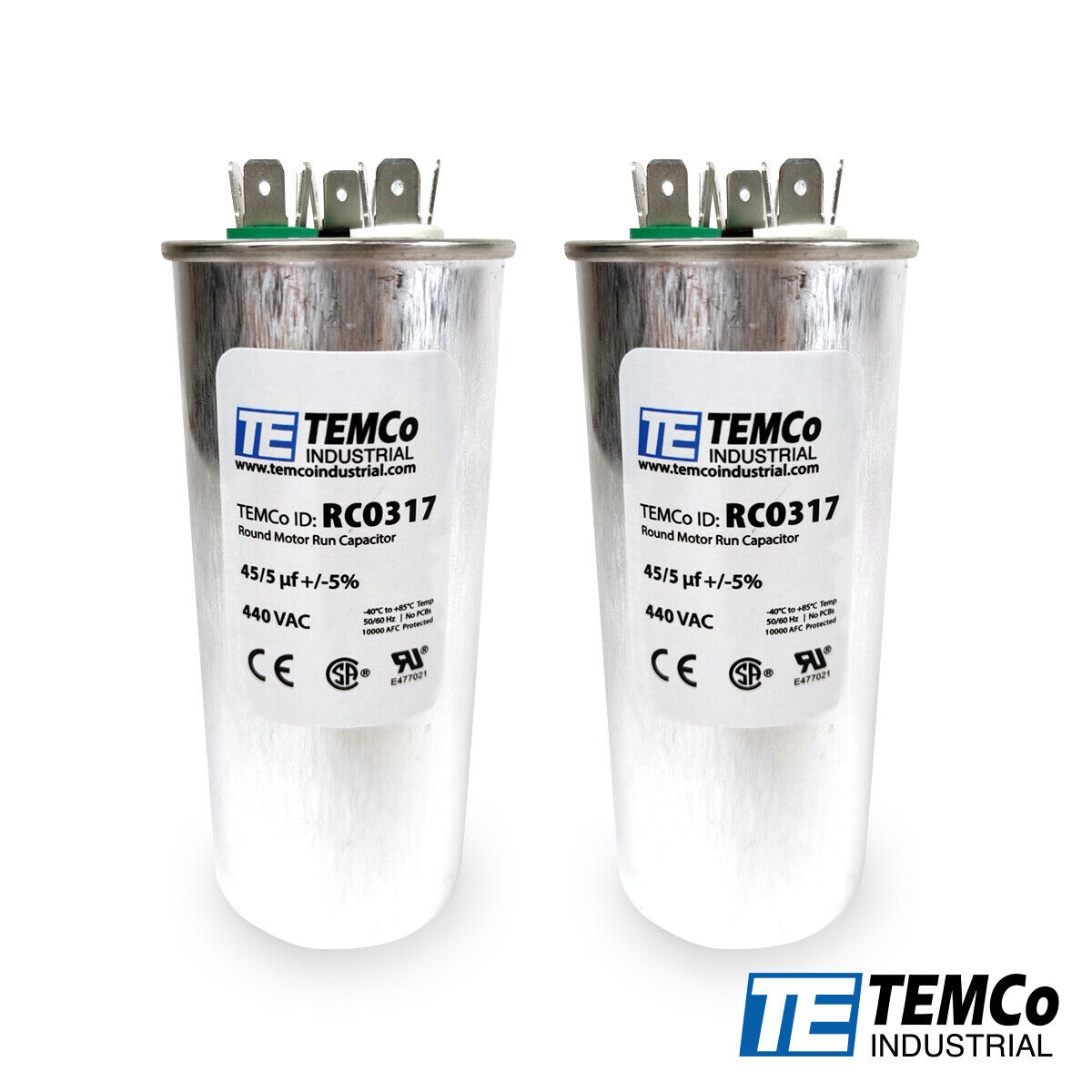 TEMCo 45+5 uf/MFD 440 VAC volts Round Dual Run Capacitor 50/60 Hz -Lot-2
