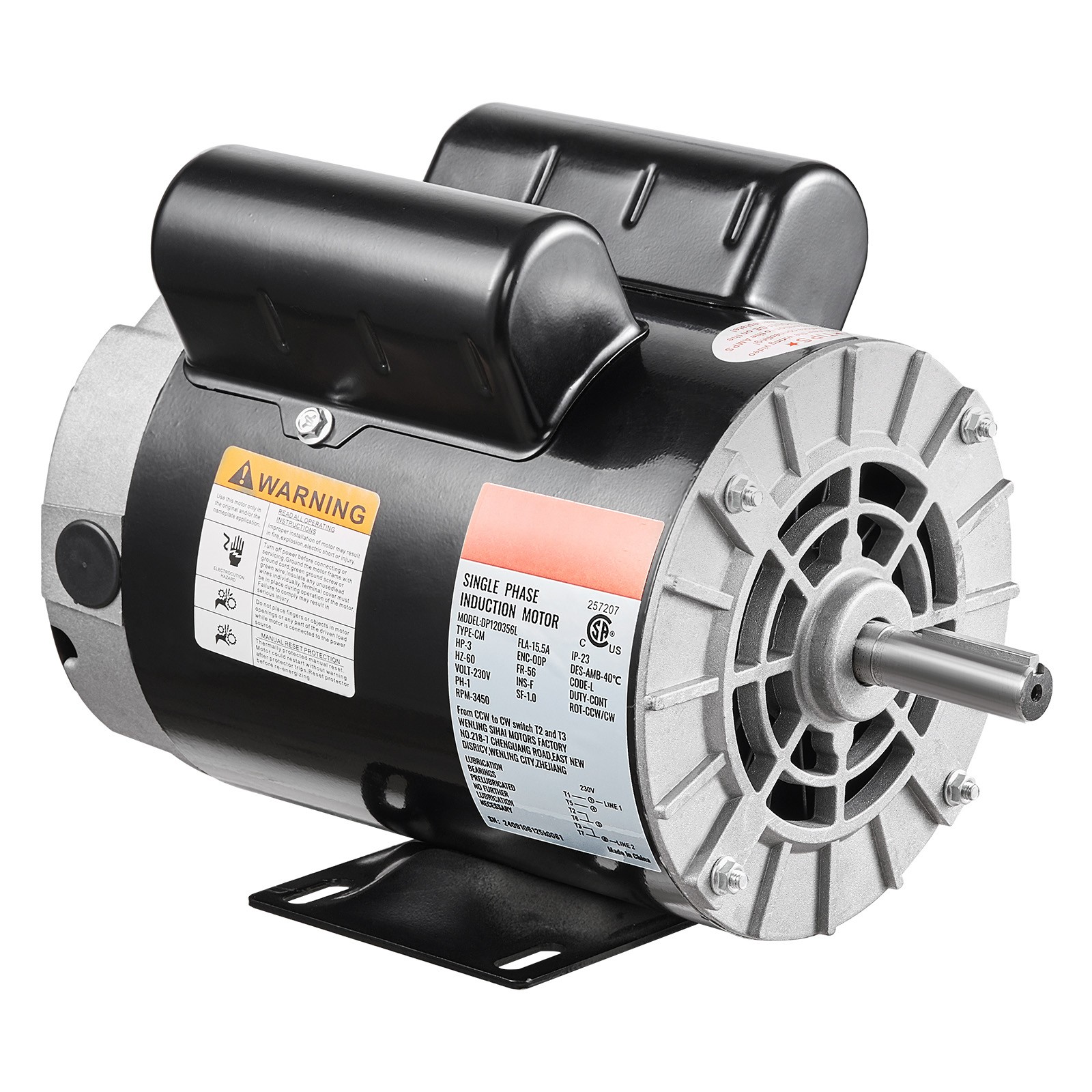 Uimoso 3HP Electric Motor for Air Compressor, 230V, 15.5A, 3450RPM, 56 Frame Uimoso 3HP Electric Motor for Air Compressor, 230V, 15.5A, 3450RPM, 56 Frame