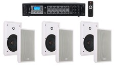 Rockville 6-Zone 70v Amplifier+(6) Slim White Restaurant/Bar/Cafe Wall Speakers picture