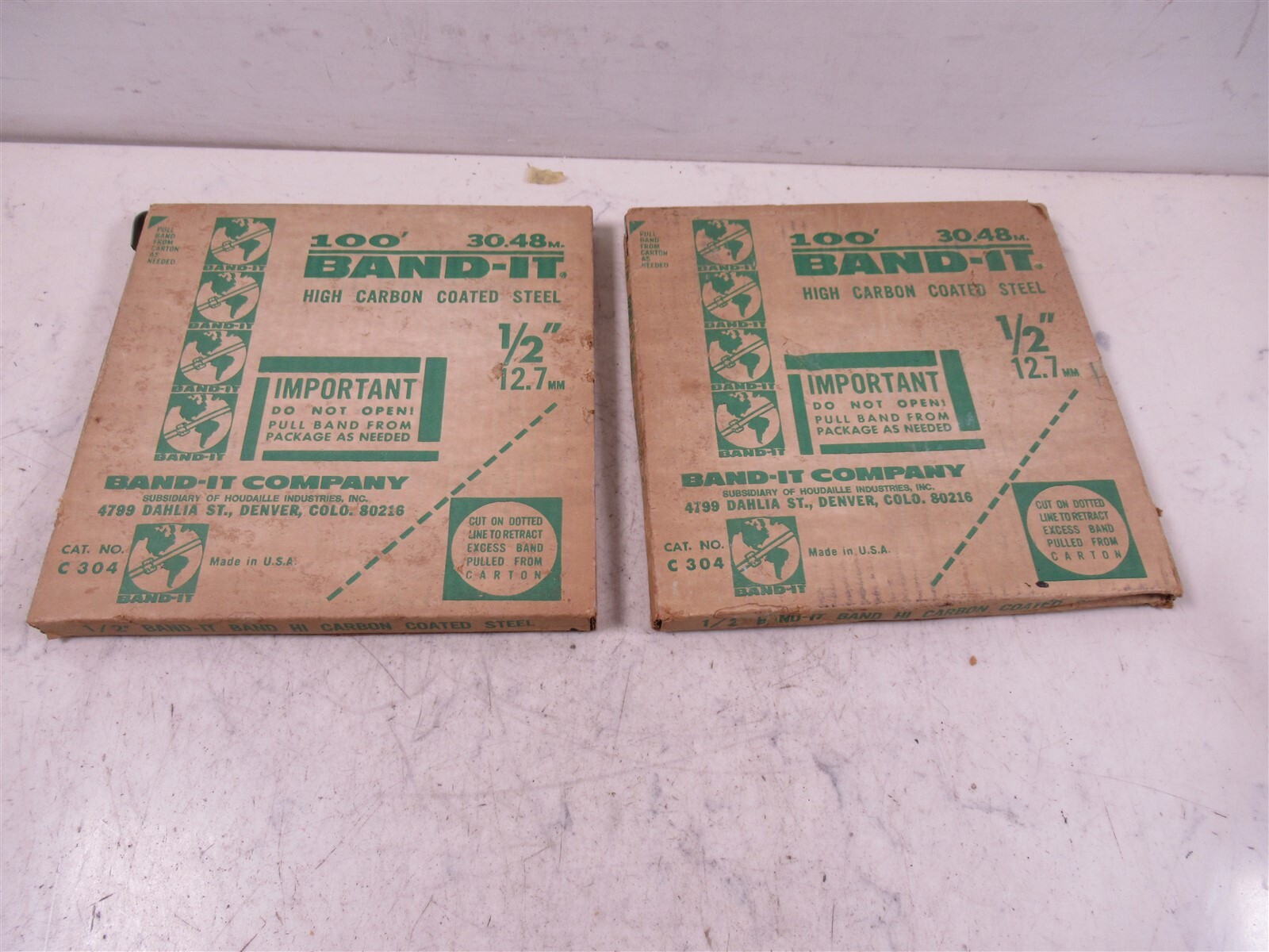 Lot of 2 Boxes of Band-It C304 100\' High Carbon Coated Steel 1/2\ Lot of 2 Boxes of Band-It C304 100\' High Carbon Coated Steel 1/2\