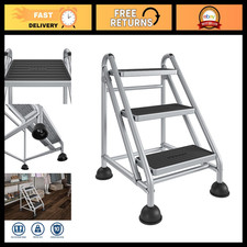 3-Step Rolling Step Ladder - Lightweight, Portable, Folding Design, Grey picture