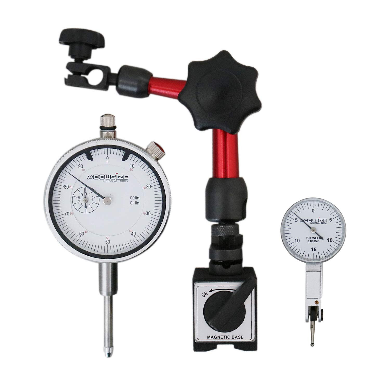 Accusize 3Pc Dial Indicator, Test Indicator and Magnetic Base Set Accusize 3Pc Dial Indicator, Test Indicator and Magnetic Base Set