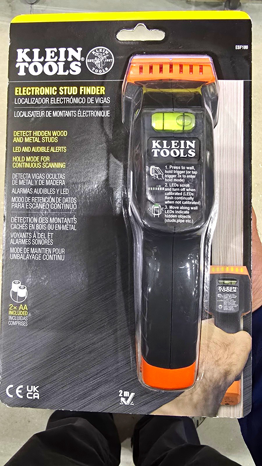 Klein Tools Electronic Stud Finder ESF100 LED & Audible Alerts Black/Orange