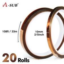 A-SUB 20 Rolls High Temperature Heat Resistant Tape 10mm 108ft Kapton Polyimide picture