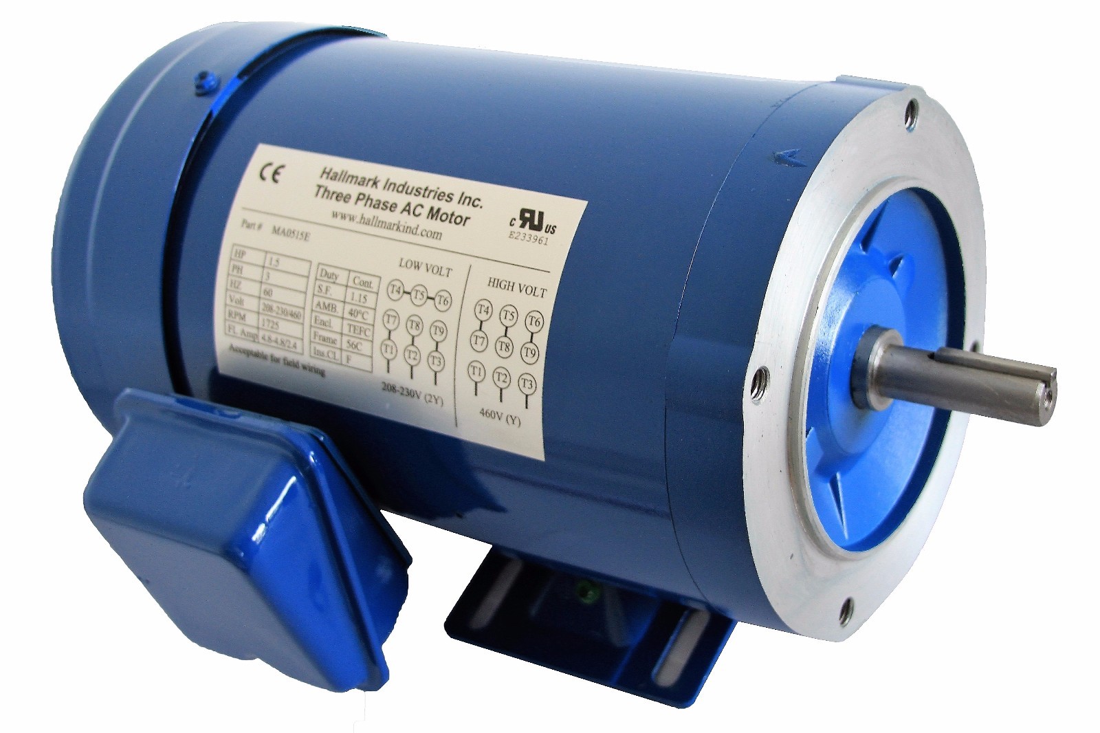 AC MOTOR, 2HP, 1725RPM, 3PH, 206-230V/460V, 56C/TEFC, WITH BASE AC MOTOR, 2HP, 1725RPM, 3PH, 206-230V/460V, 56C/TEFC, WITH BASE
