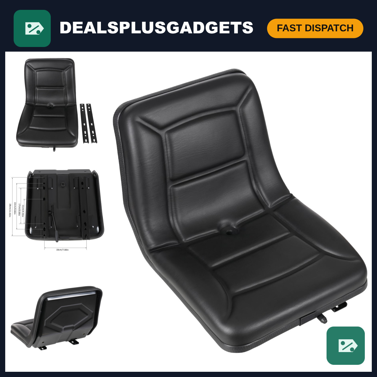 Heavy Duty Universal Tractor Seat - 220lb Capacity, Drainage Hole & Slide Rails