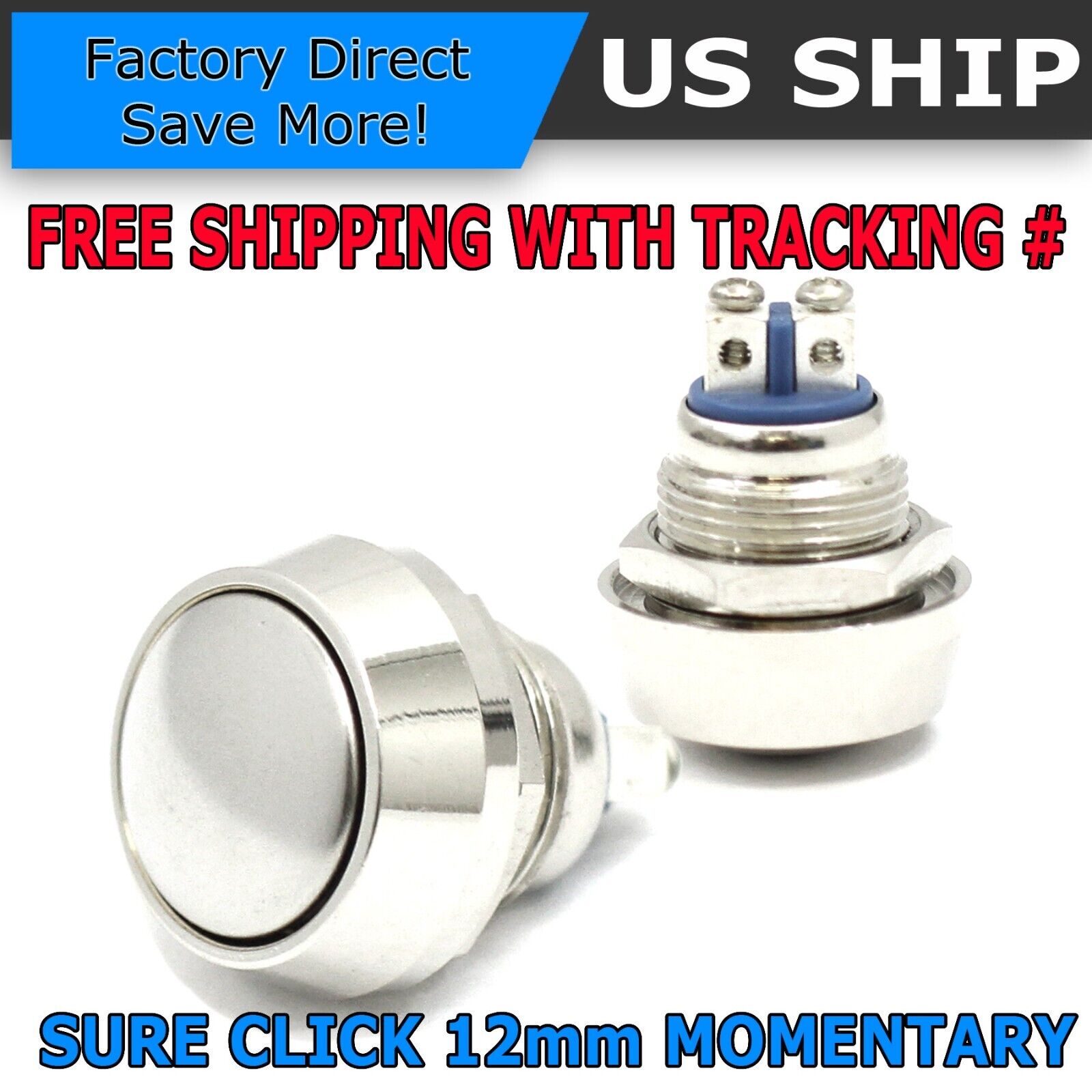 12mm Starter Switch / Boat Horn Momentary Push Button Stainless Steel Metal