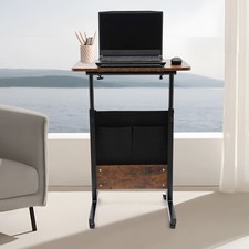 Rolling Laptop Desk Adjustable Height Computer Table Stand up Office w/ Storage picture