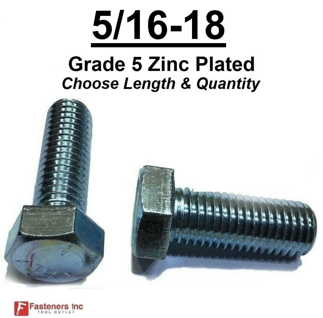 5/16-18 Hex Bolt Zinc Plated Grade 5 Cap Screw Coarse Thread (Pick Length & Qty) 5/16-18 Hex Bolt Zinc Plated Grade 5 Cap Screw Coarse Thread (Pick Length & Qty)