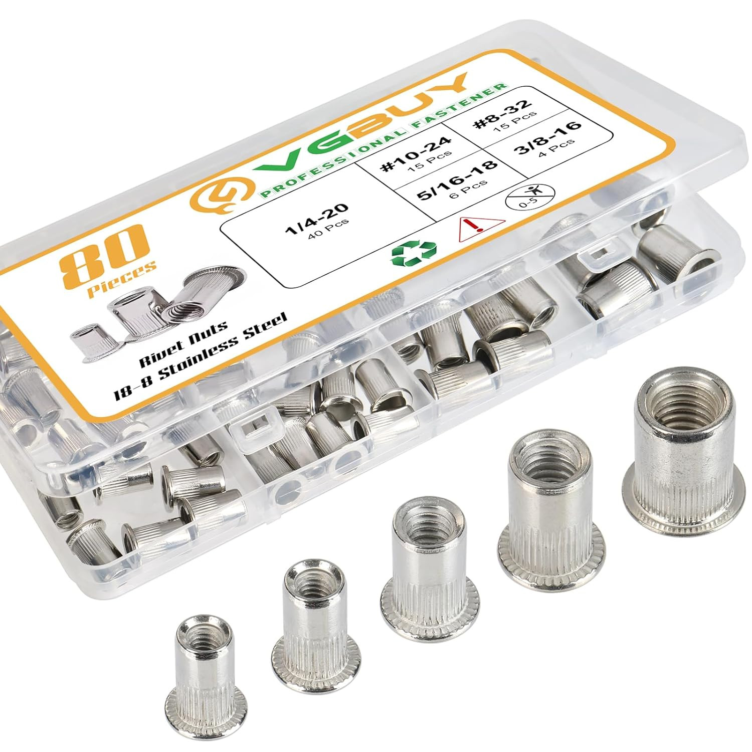 80Pcs Rivet Nut Kit, SAE Rivet Nuts Assortment #8-32, 10-24, 1/4\ 80Pcs Rivet Nut Kit, SAE Rivet Nuts Assortment #8-32, 10-24, 1/4\