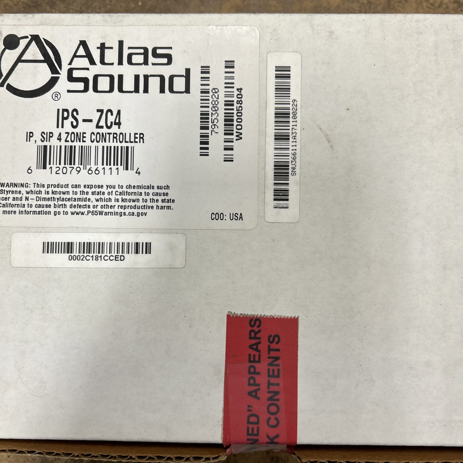 ATLAS SOUND IPS-ZC4 SIP 4 ZONE CONTROLLER BRAND NEW