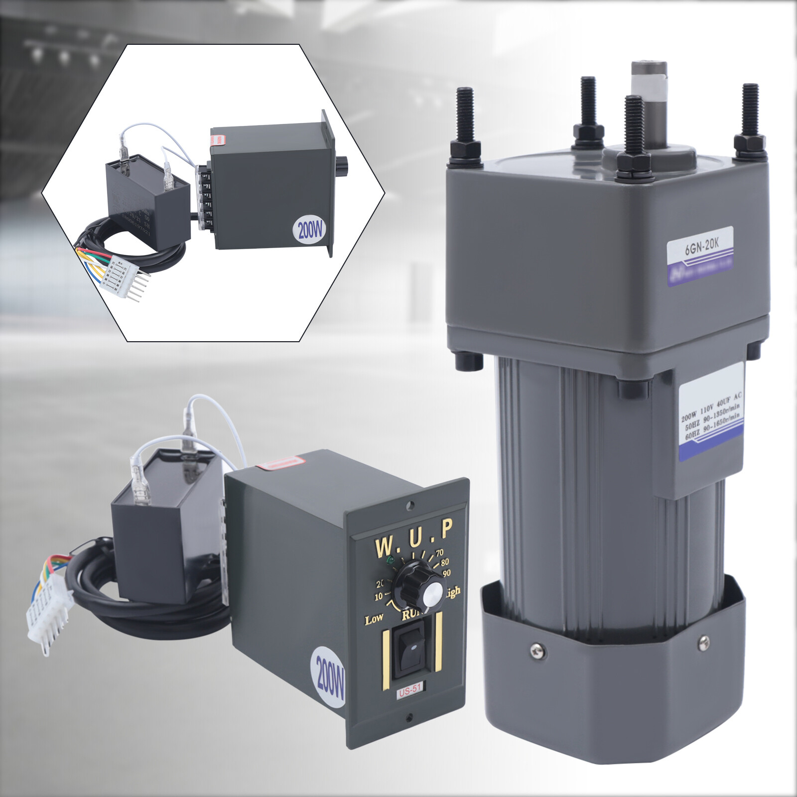 110V 200W Gear Motor With Knob Speed Controller 20:1 Ratio 68 RPM 110V 200W Gear Motor With Knob Speed Controller 20:1 Ratio 68 RPM