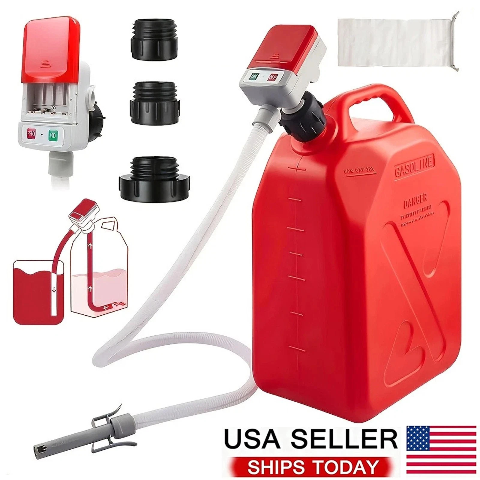 Electric Fuel Transfer Siphon Pump Battery Powered Gas Oil Water Liquid 3.2 GPM