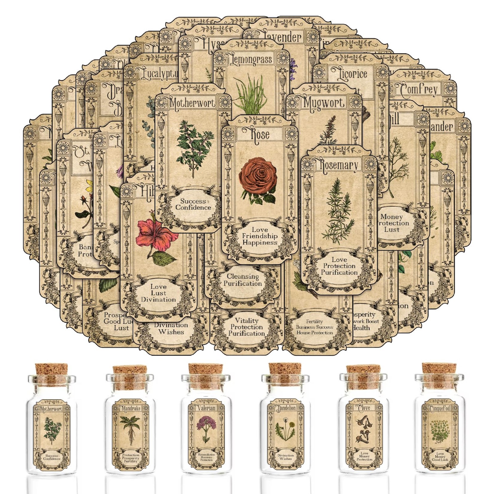 68Pcs Herb Stickers Lables for Jars Vintage Spice Small, Multicolour 68Pcs Herb Stickers Lables for Jars Vintage Spice Small, Multicolour