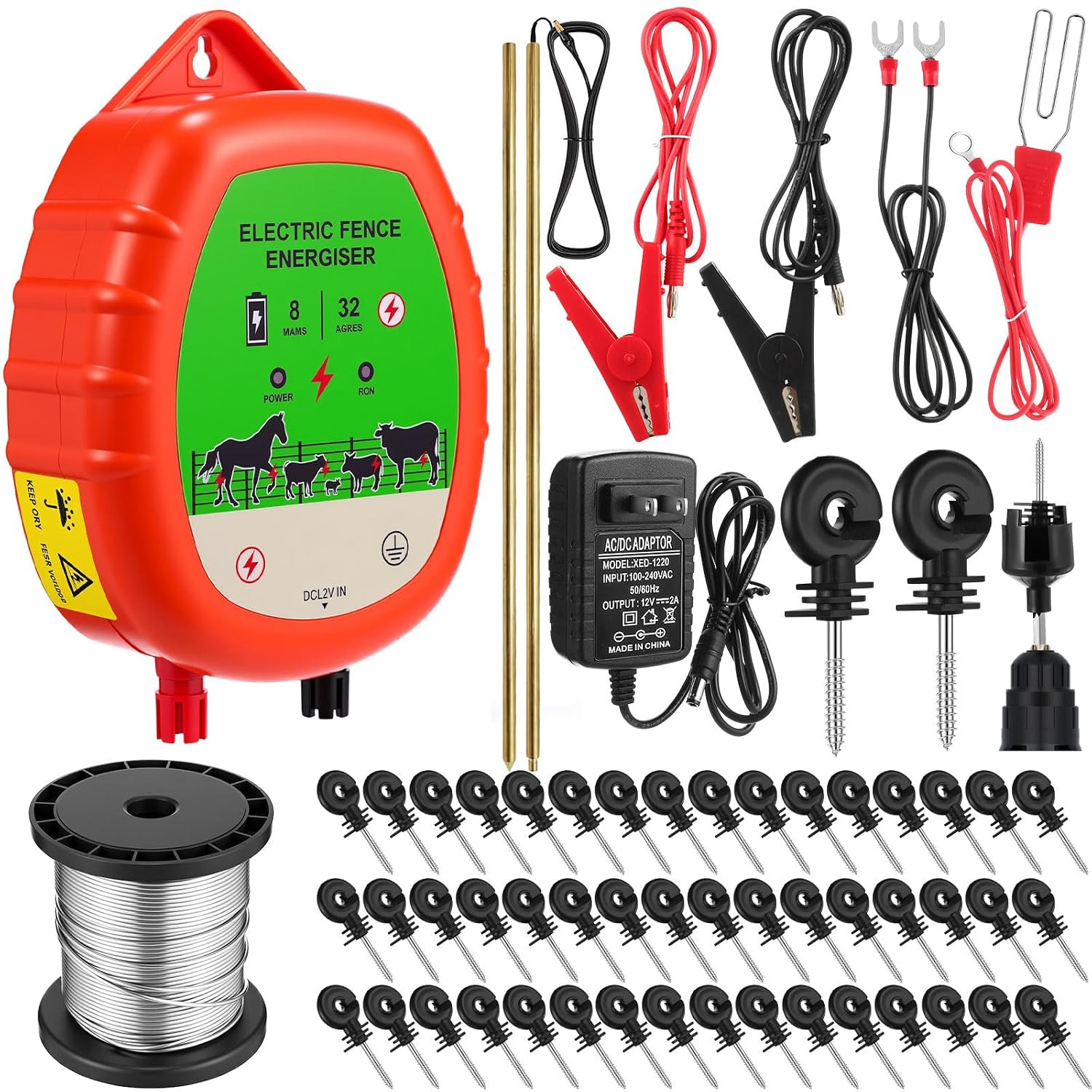 8 Mile Electric Fence Kit for Livestock, 12Kv 2J Electric Fence Charger 50 Black 8 Mile Electric Fence Kit for Livestock, 12Kv 2J Electric Fence Charger 50 Black