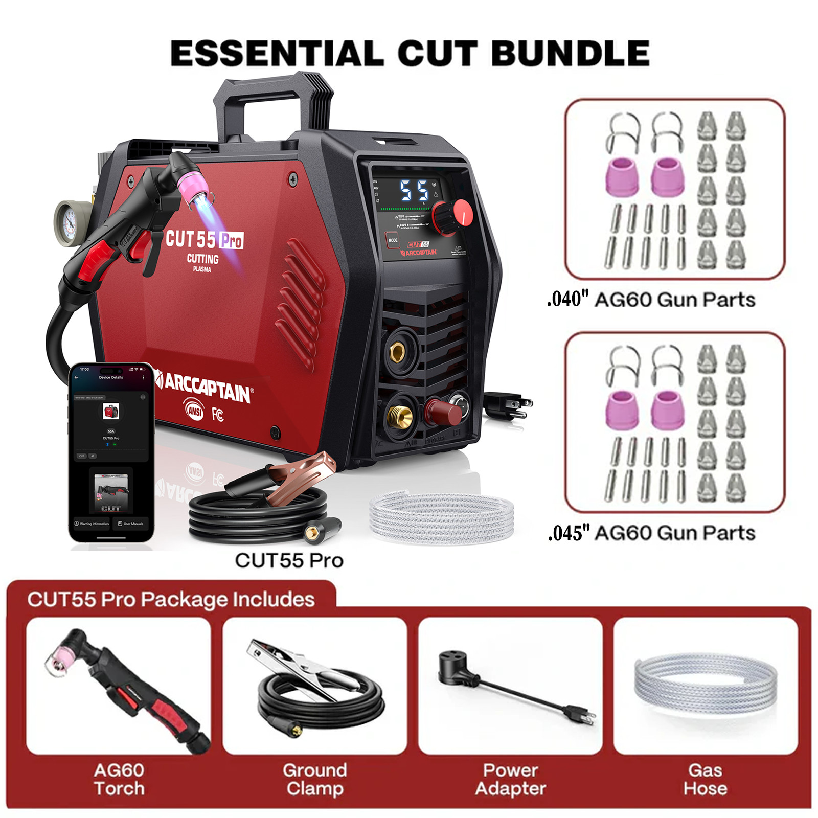 ARCCAPTAIN CUT55 Pro Plasma Cutter 55A Non-Touch Pilot Arc 3/4\ ARCCAPTAIN CUT55 Pro Plasma Cutter 55A Non-Touch Pilot Arc 3/4\